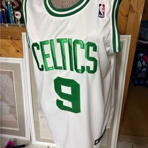 Adidas White and Green Authentic NBA Jersey